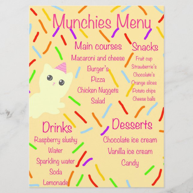 Menu de fête d'anniversaire Caticorn (Devant)
