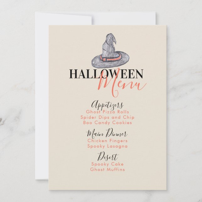 Menu de fête d'anniversaire Chapeau de Sorcière d' (Devant)