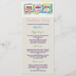 Menu de fête d'anniversaire de la pâtisserie