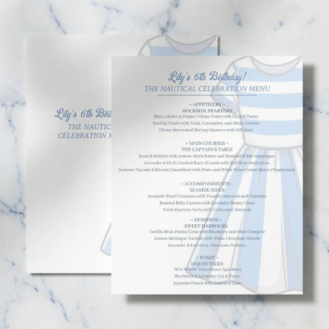 Menu de fête d'anniversaire de marin Cabane Nautiq (Seaside charm, flawlessly coordinated event.)