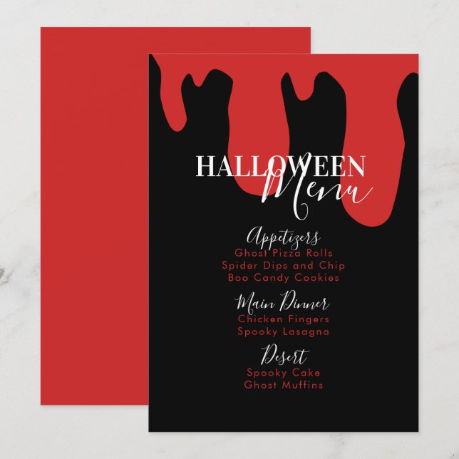 Menu de fête d'anniversaire Halloween Sang de Vamp (Devant / Derrière)