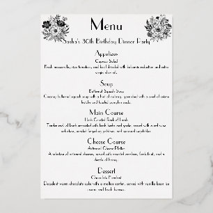Menu de fête d'anniversaire sophistiqué avec garni