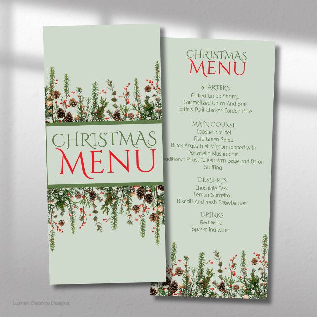 Menu de fête élégant de Noël avec verdure (Créateur téléchargé)