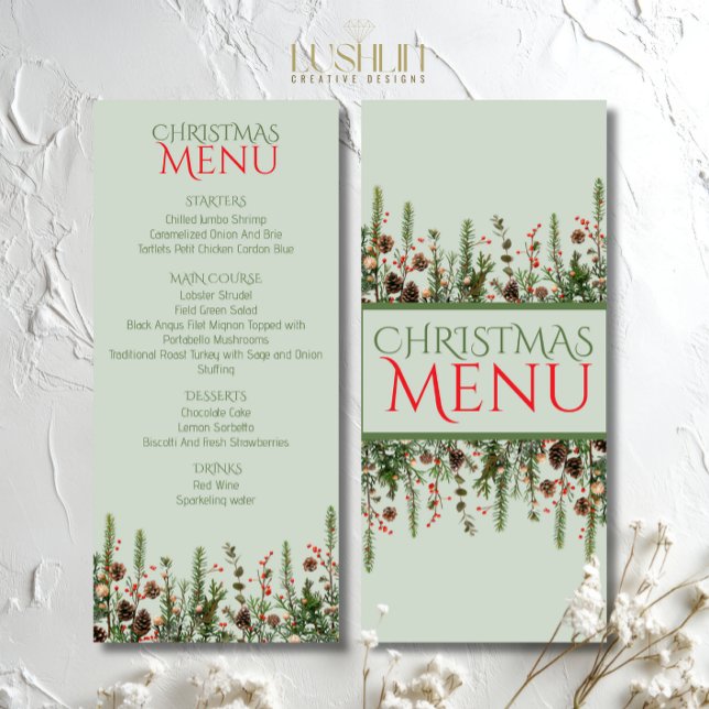 Menu de fête élégant de Noël avec verdure (Créateur téléchargé)