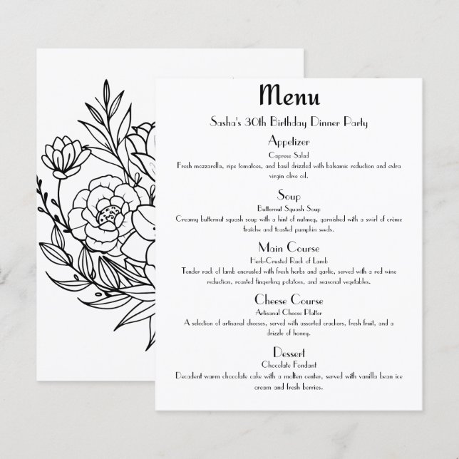 Menu de fête glamour or rose (Devant / Derrière)