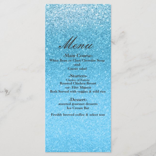 Menu de fête glamour Sweet 16 pailleté de bleu de  (Devant)