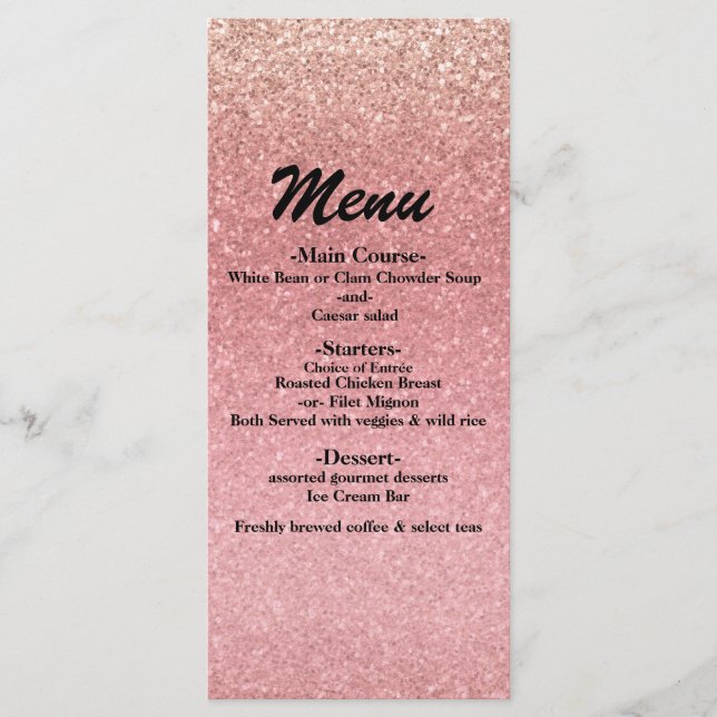 Menu de fête glamour Sweet 16 pailleté rose conte  (Devant)
