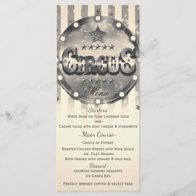 Menu de fête personnalisé rayures rayé cirque vint (Devant)