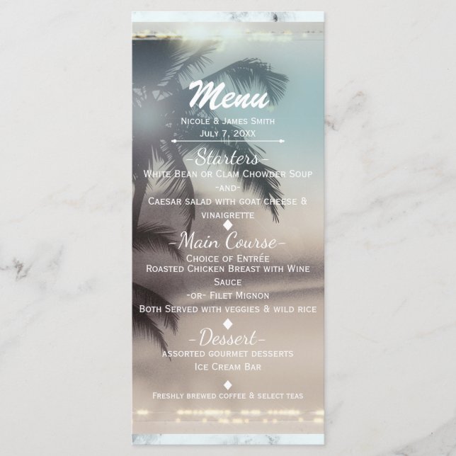 Menu de fête sur la plage tropicale élégante avec  (Devant)