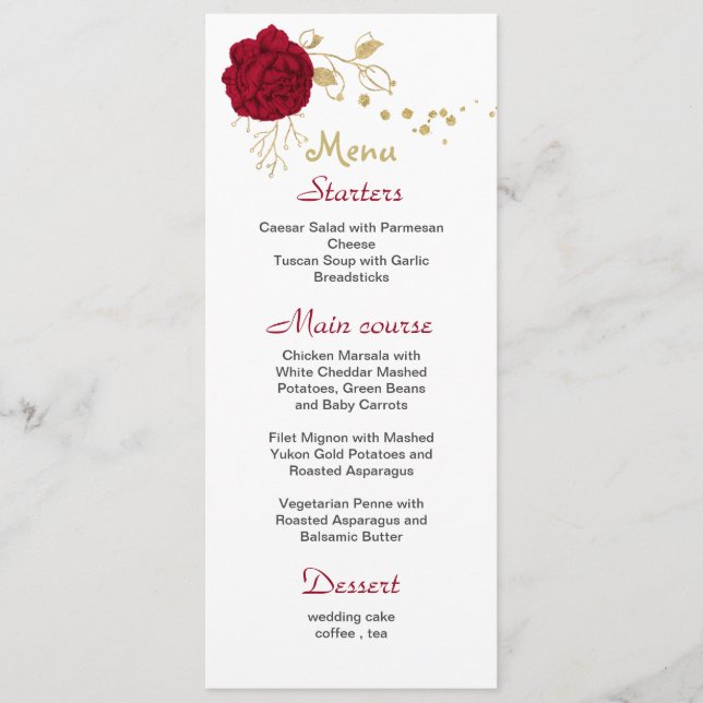 menu de fleurs bordeaux or & blanc mariage (Devant)