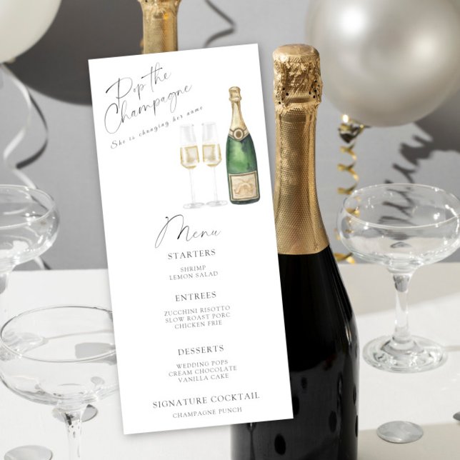 Menu de la baby shower avec champagne (Créateur téléchargé)