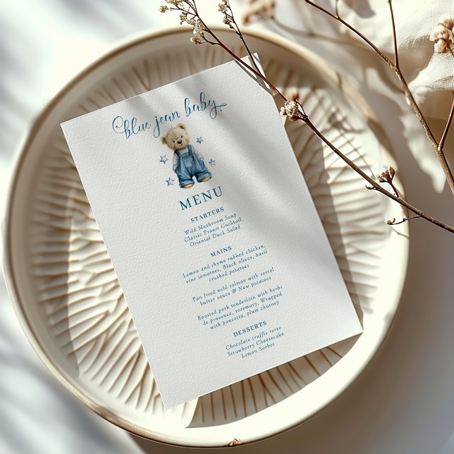 Menu de la Baby Shower Bébé Jean Bleu (Créateur téléchargé)