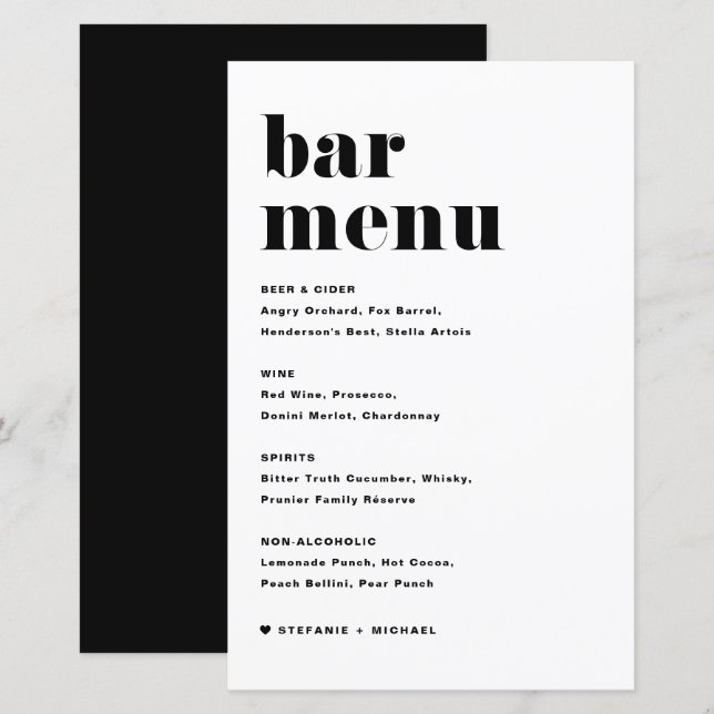 Menu de la barre de Mariage de la typographie rétr (Devant / Derrière)