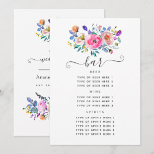 Menu de la barre de mariage florale rose chaud