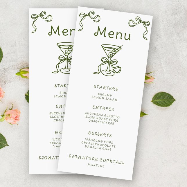 Menu de la douche de mariée Martini Bow (Créateur téléchargé)