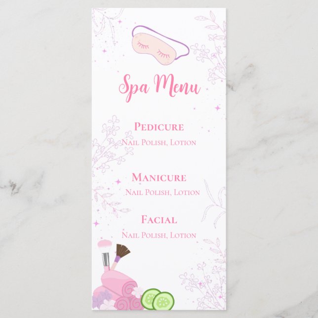 Menu de la fête au spa (Devant)