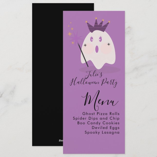 Menu de la fête de costume de fantôme mignon Hallo (Devant / Derrière)