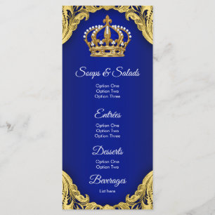 Menu de la fête de douche de bébé Prince Royal