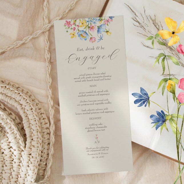 Menu de la fête de fiançailles florale de jardin (Créateur téléchargé)