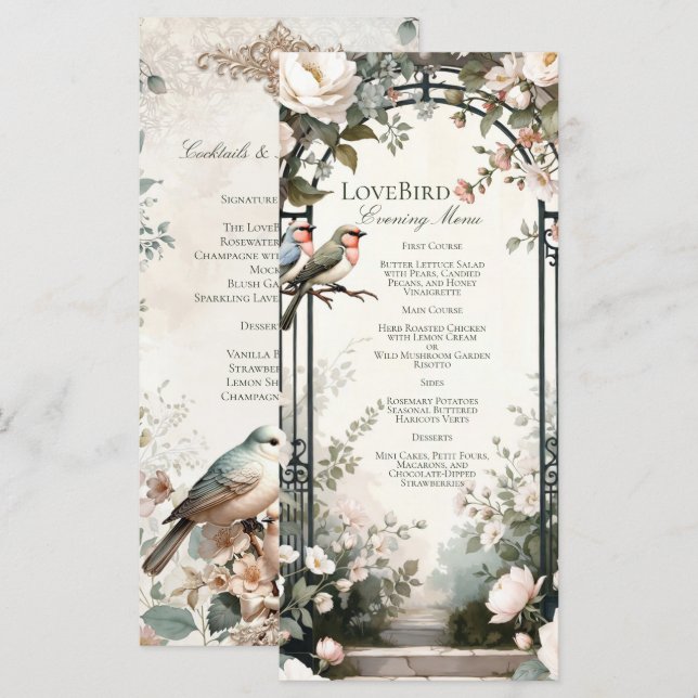 Menu de la fête de fiançailles florale LoveBird (Devant / Derrière)
