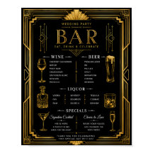 Menu de la fête de mariage Art Déco Bar Vin Bière