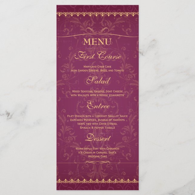 Menu de la framboise foncée et de l'or élégant mar (Devant)