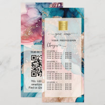 Menu de la liste de prix Blush or iridescent aquar