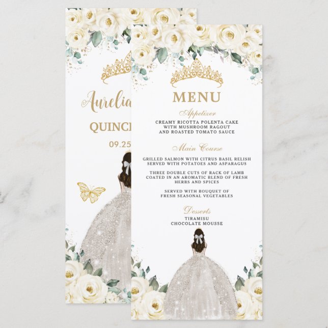 Menu de la Princesse Fleur de Rose en Ivoire Blanc (Devant / Derrière)