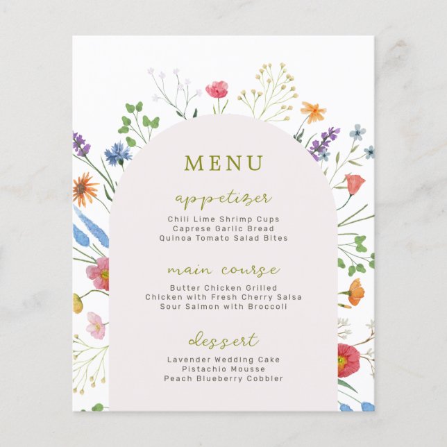 Menu de la réception de mariage champêtre aux fleu (Devant)