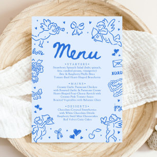 Menu de la Saint-Valentin à cœur bleu moderne dess