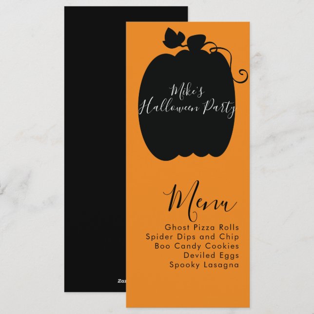 Menu de la soirée costumée à la citrouille d'Hallo (Devant / Derrière)