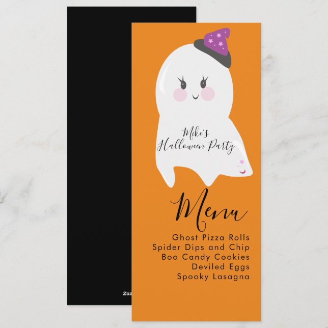 Menu de la soirée costumée en fantôme d'Halloween (Devant / Derrière)