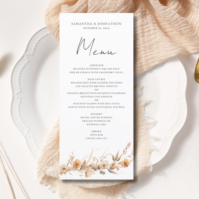 Menu de la table de mariage aux fleurs sauvages (Créateur téléchargé)