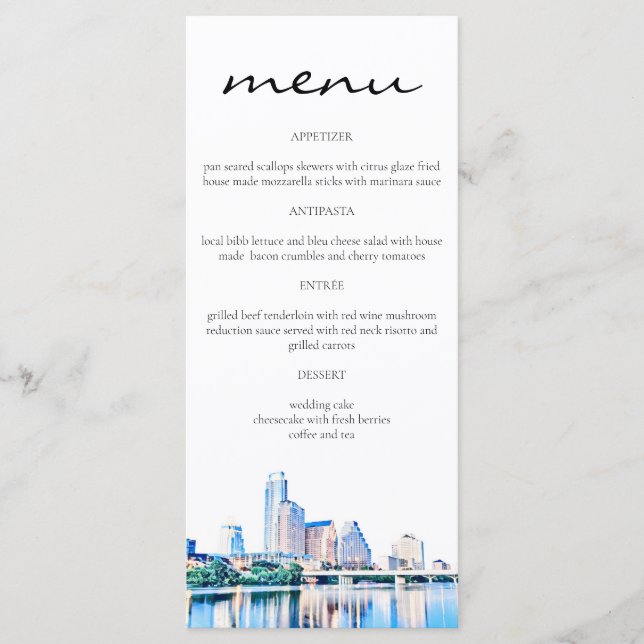 Menu de l'horizon d'Austin Texas (Devant)