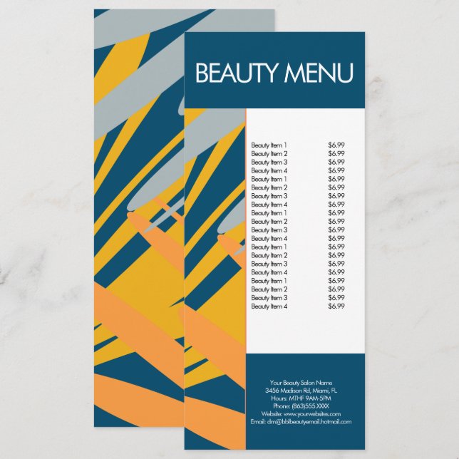 Menu de Maquillage de Beauté Moderne à Motif Tropi (Devant / Derrière)