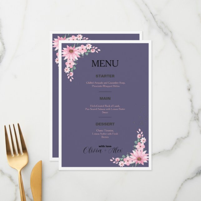 Menu de mariage (Devant/Arrière en situation)