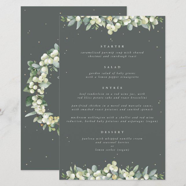 Menu de mariage 4 plats au Snowberry vert + Eucaly (Devant / Derrière)