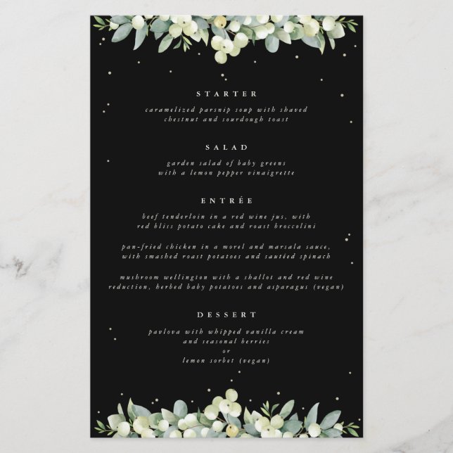 Menu de mariage à 4 plats Black Snowberry + Eucaly (Devant)