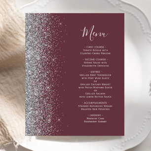Menu de mariage à bordure argentée Burgundy Budget
