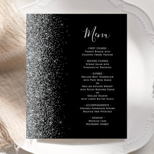 Menu de mariage à bordure pailletée argent noir bu