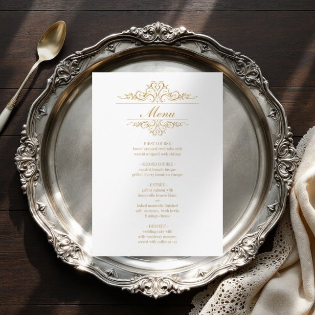 Menu de mariage à cadre doré élégant blanc (Créateur téléchargé)