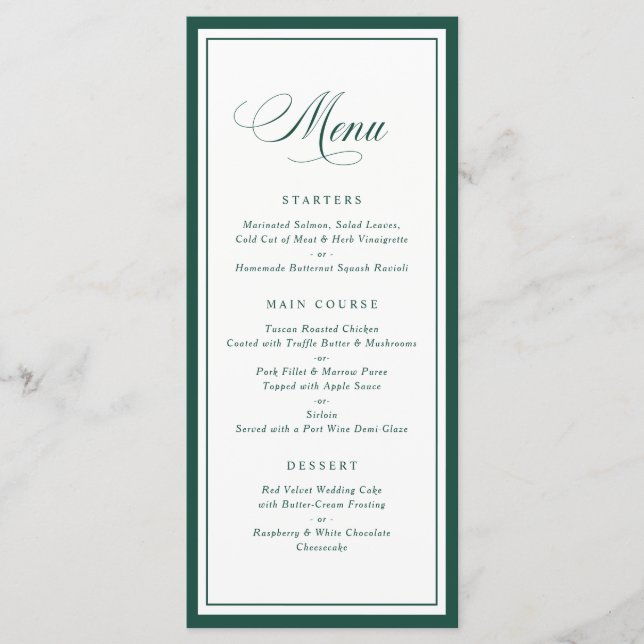 Menu de mariage à cadre élégant classique couleur  (Devant)