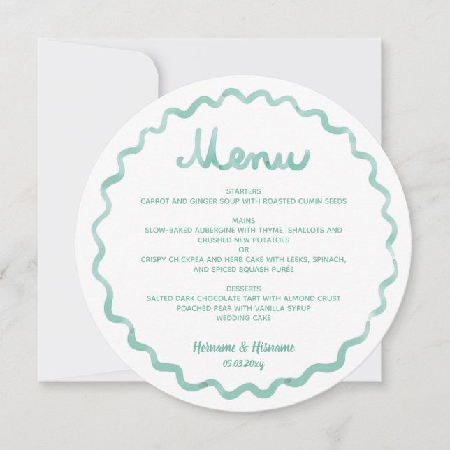Menu de mariage à cadre ondulé vert menthe fantais (Devant)