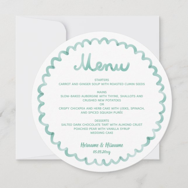 Menu de mariage à cadre rond fantaisiste vert ment (Devant)