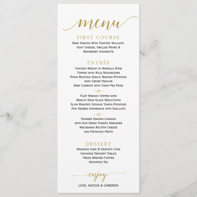 Menu de mariage à calligraphie romantique | 4 x 9  (Devant)