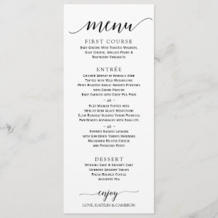 Menu de mariage à calligraphie romantique 4 x 9