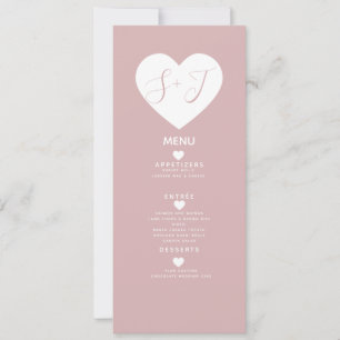 Menu de mariage à cœur blanc minimal rose