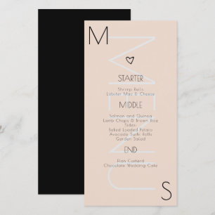 Menu de mariage à cœur monogrammé