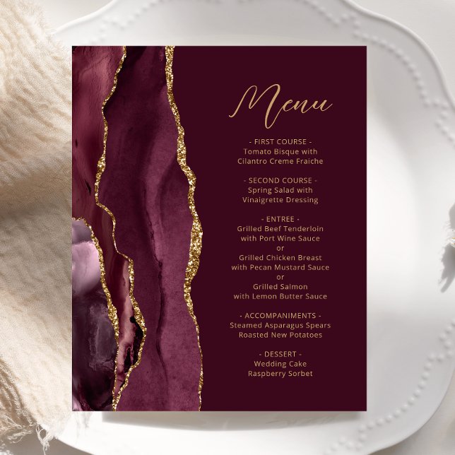 Menu de mariage à écriture en agate dorée de Bourg (Créateur téléchargé)