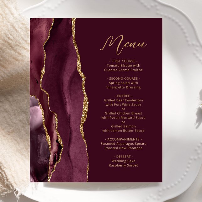 Menu de mariage à écriture en agate dorée de Bourg (Créateur téléchargé)